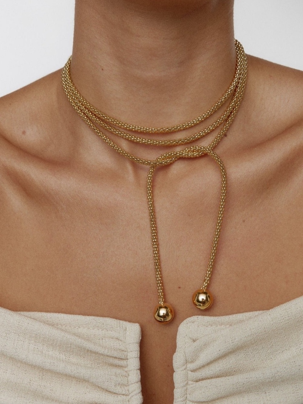 Modern Wraparound Gold Chain Rope Lariat Necklace